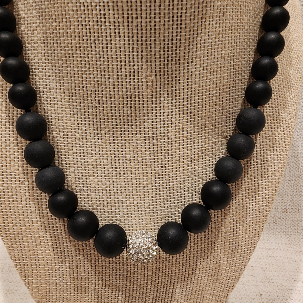 NWOT Lia Sophia Black Pearl "Castile" Necklace w/ Pave Crystal Ball